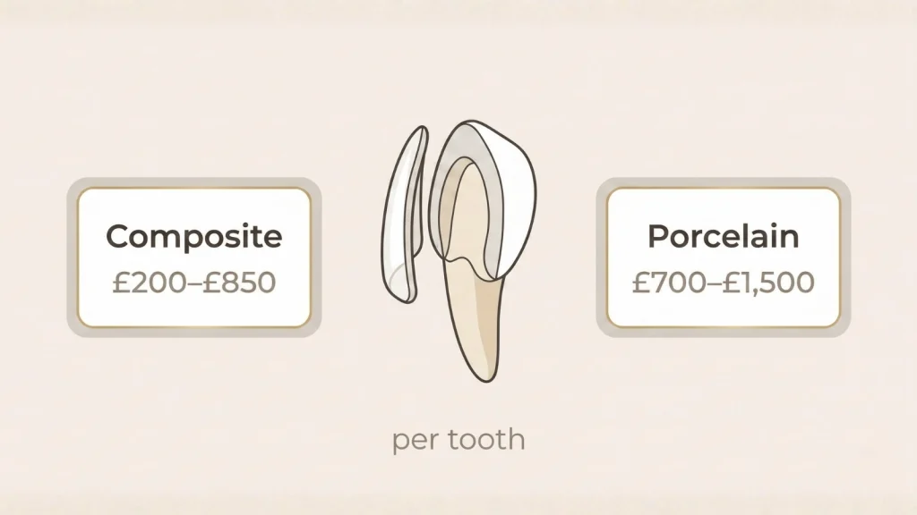 composite veneers vs porcelain veneers pricing comparison infographic